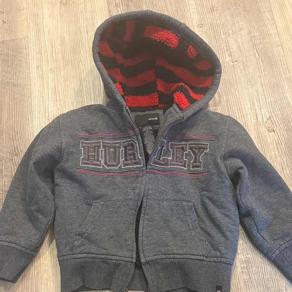 Hurley Charcoal and red Kids Hoodie